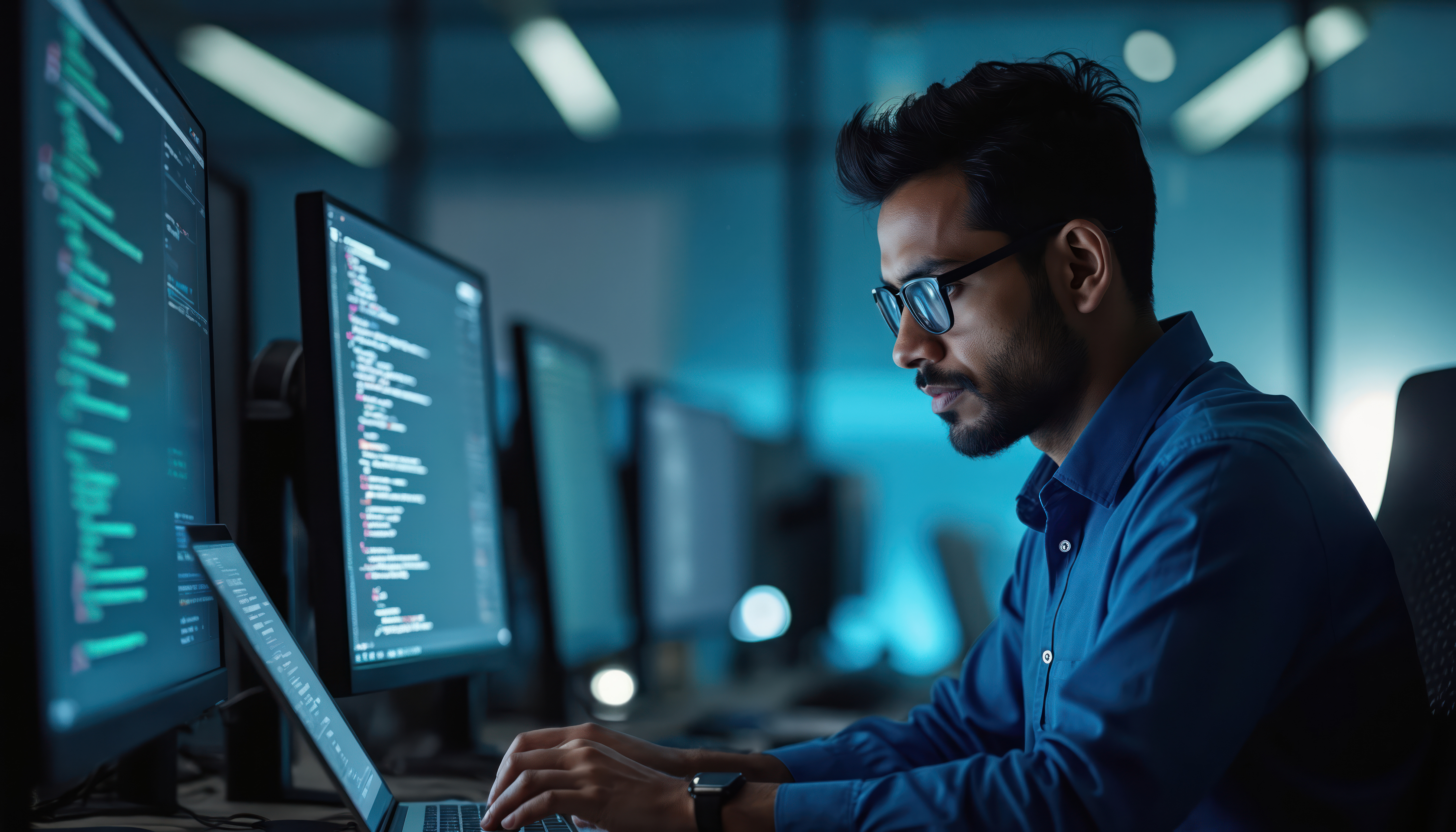 A developer collaborating with an AI interface or assistant